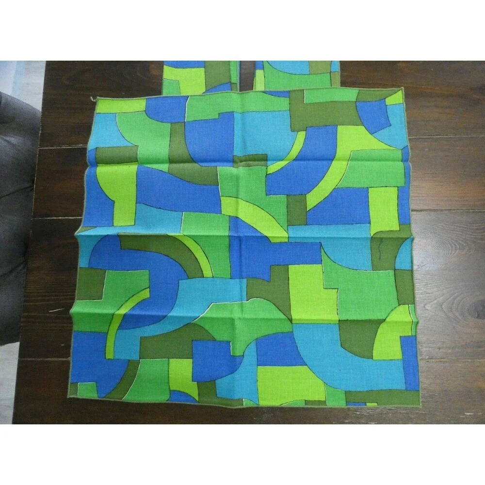 VTG Unbranded Abstract Geometric Print Cloth Napkins Green Blue Mod 16.5